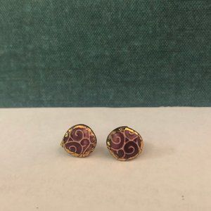 Purple Stud Earrings with Dangling Bead